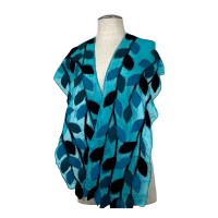 Turquoise base Black Blue and Dark Green Leaf Scarf